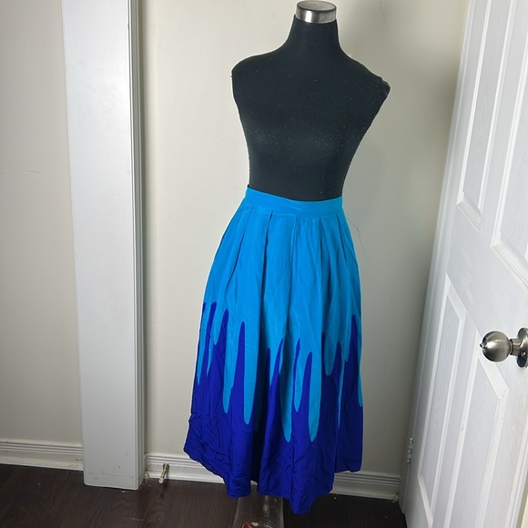 Vintage 100% Silk Skater Inverted Pleat Skirt Size Medium - Picture 2 of 13